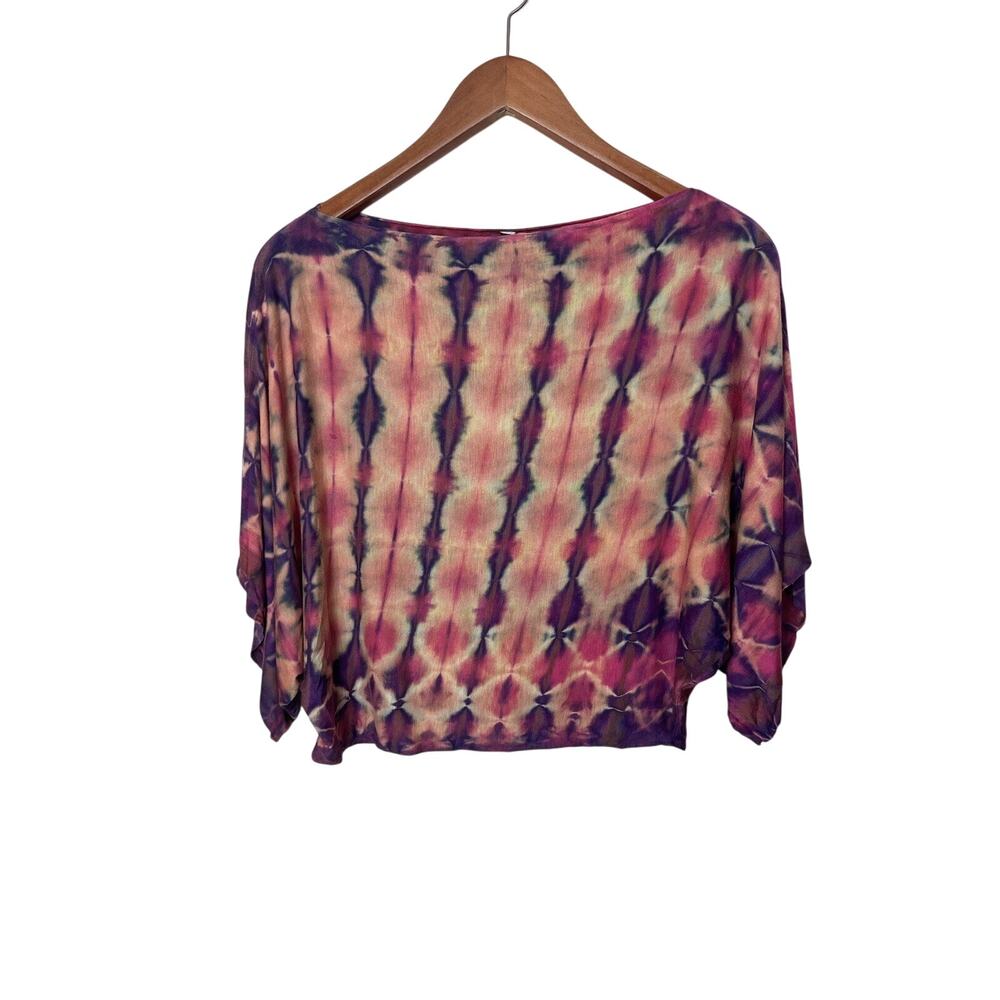 Brightly Twisted Tie Dye Kimono Sleeve Top Size XS Red Orange Casual Boho Retro - Picture 2 of 6